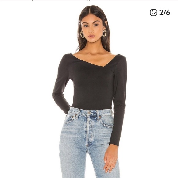 Free People Asymmetrical Abbie Bodysuit Black. Size Medium. - Picture 2 of 10